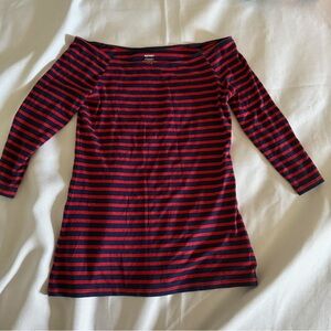 Old Navy Navy & Red Striped Boat Neck Shirt | 3/4 Sleeve | Size S